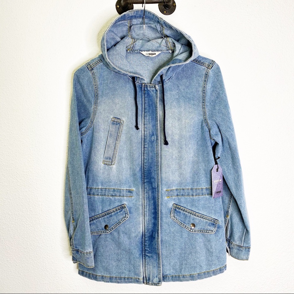 New! Ci Sono Hooded Denim Anorak Jacket